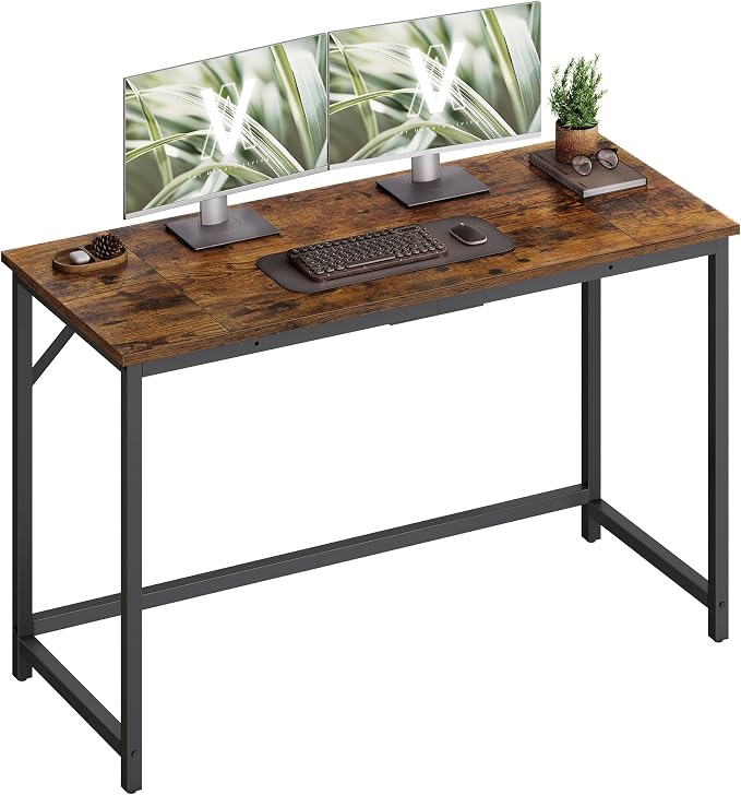 VASAGLE Computer Desk, Office Work Desk, 47.2 x 19.7 x 29.9 Inches | For Study, Bedroom, Home Office, Living Room, Rustic Brown and Black ULWD212K101