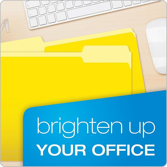 Pendaflex Two-Tone Color File Folders, Letter Size, Yellow, 1/3 Cut, 100 per Box (152 1/3 YEL)(Pack of 5)
