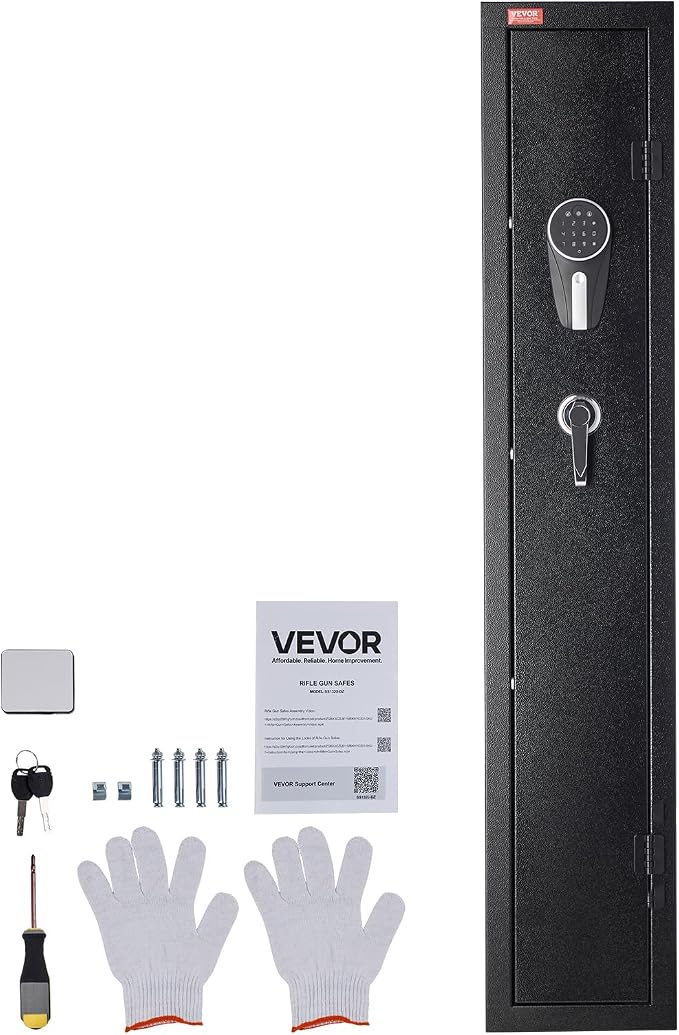 VEVOR Gun Safe, Heavy Duty Cold-Rolled Steel Rifle Cabinet with Digital Keypad & Key, Large Long Gun Cabinet with Magazine and LED Lighting, Adjustable for Rifles, Pistols, Shotgun(Assembly Required)