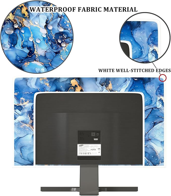 Baocicco Navy Blue Gold Marble Waterproof TV Dust Cover 55 Inch Creative Texture Grain Television Screen Cover Abstract TV Display Protectors Protective LED LCD OLED TVs Dust-Proof