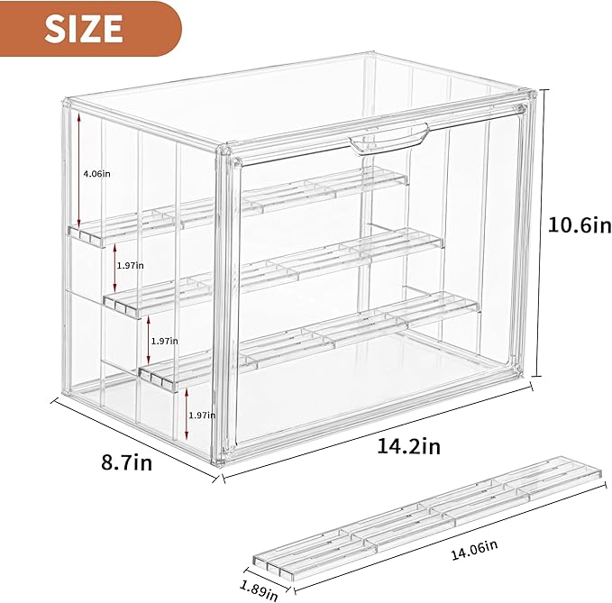 Clear Acrylic Display Case for Figures 4 Layer Figure Display Shelf with 3 Movable Plate Stackable Display Box with Magnetic Door for Collectibles 3 Pack