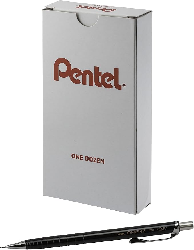 Pentel Orenz Mechanical Pencil 0.5Mm Fine Line, Black Barrel, Box of 12 (PP505A)