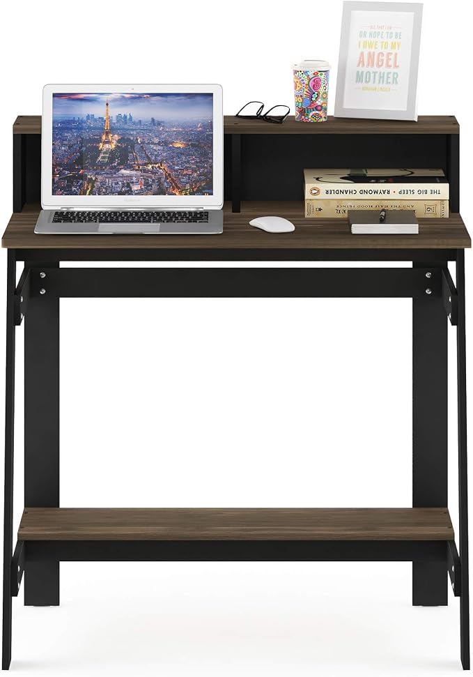 Furinno Simplistic A Frame Computer Desk, 17.9"D x 31.6"W x 35.5"H, Columbia Walnut | with Monitor Stand, A Frame Computer Desk, Office Desk, for Home Office, Bedroom, Study Room, Dorm