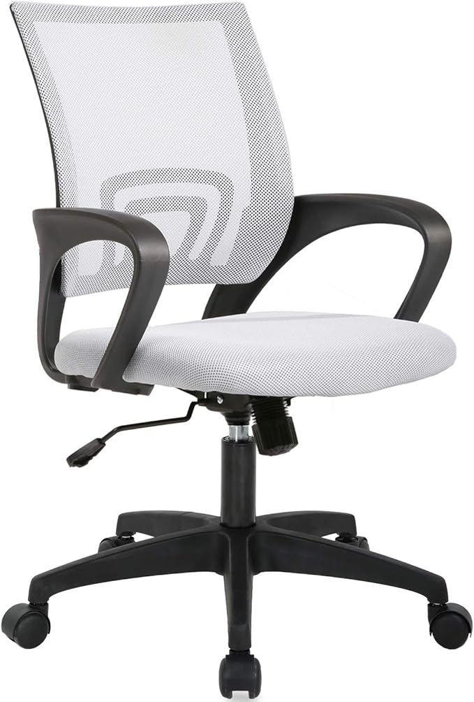 BestOffice Ergonomic Office Chair | Mid-Back Swivel Desk Chair | White | with Lumbar Support, Adjustable Height & Breathable Backrest | Sponge Seat & Rolling Wheels | for Home, Office | Pack of 1