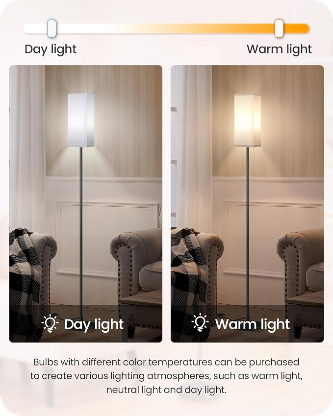 Floor Lamp, Pole Lamp with Foot Switch, Modern Standing Lamp Shade, Minimalist Freestanding Lamp (Bulb Not Included), for Living Room, Bedroom Office ETL Listed, Black and White CW07LD05