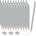 36 PCS Silver Colored Pencils with Eraser Pre Sharpened Pencil 2 HB - Ideal for Checking, Grading, Tests & Office/School Supplies (Silver)