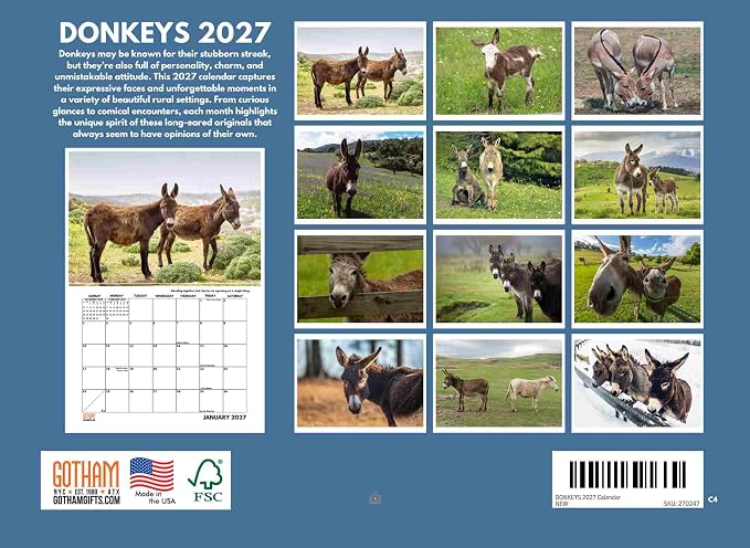 Donkey Calendar 2027 Monthly Wall Calender 12 Month
