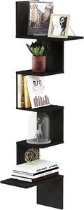 Furinno Rossi 5-Tier Corner Floating Shelves for Wall, Espresso | Rectangular Corner Wall Shelf, S-shape Radial Floating Book Shelf, Easy Assembly, for Bathroom, Bedroom, Living Room