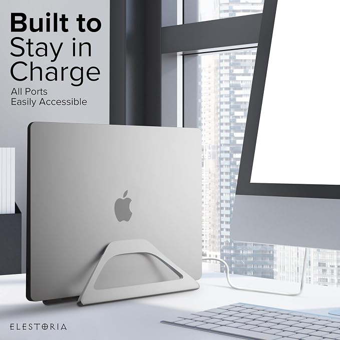 Aluminum Vertical Laptop Stand with Gravity Auto-Lock – Adjustable Laptop Holder Vertical fits MacBook Pro/Air, Chromebook & Gaming Laptops up to 17.3" – Space-Saving Desktop Dock - Silver