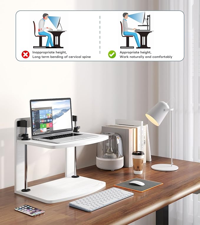 15.6 14 13.3 Inch Laptop Computer Monitor Stand Riser for Reduced Neck Strain, Adjustable Height Desk Shelf Organizer Monitor Riser Stand for PC Monitor Laptop - Withe - Wood Grain, MR01-L