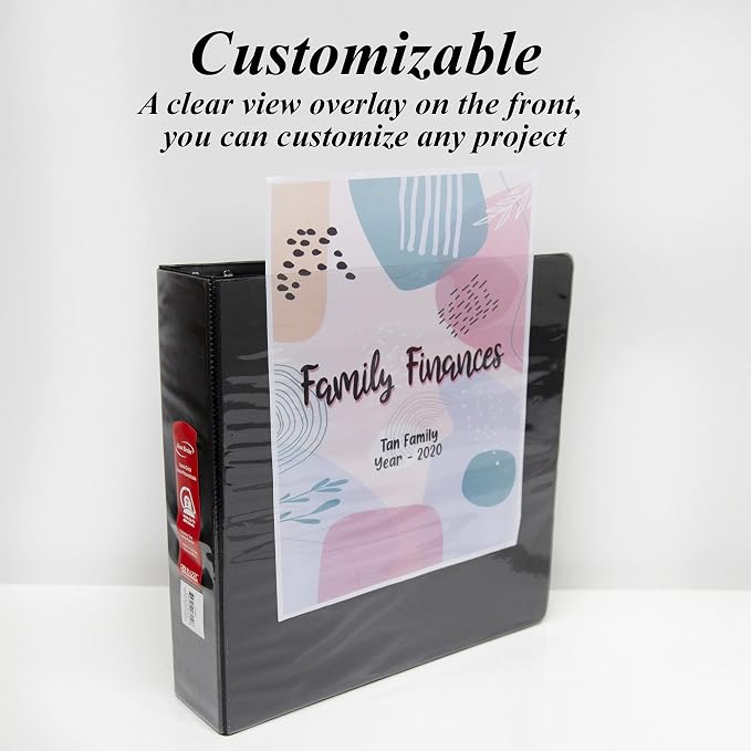 BAZIC Products 2" Black 3-Ring View Binder, Slant-D Ring, 12-Case | 2 inside pockets, 2 in Black view 3-ring binder, slant-D rings, holds up to 480 sheets, Durable poly cover, 2 Pockets