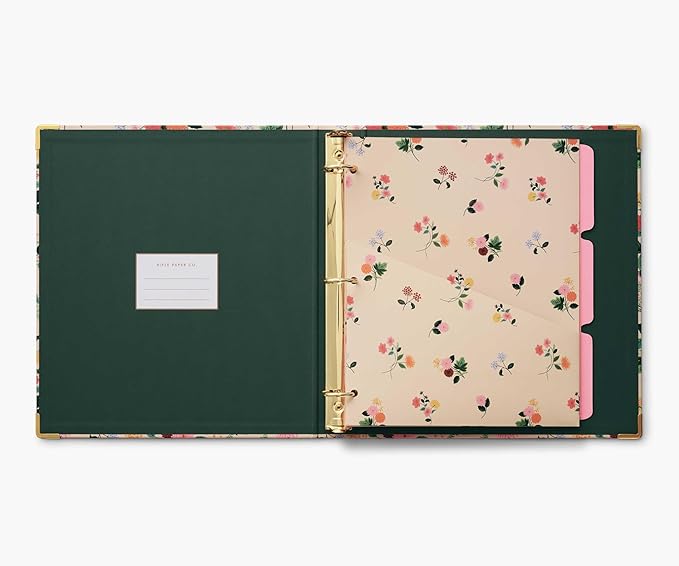 RIFLE PAPER CO. Dahlia Classic Binder w/Soft-Touch Illustrated Cover | 1" 3-Ring Binder, Holds 175 Pages, 3 Tabbed Dividers, Double-Sided Pocket Folder, 6 Adhesive Labels, Reinforced Metal Corners