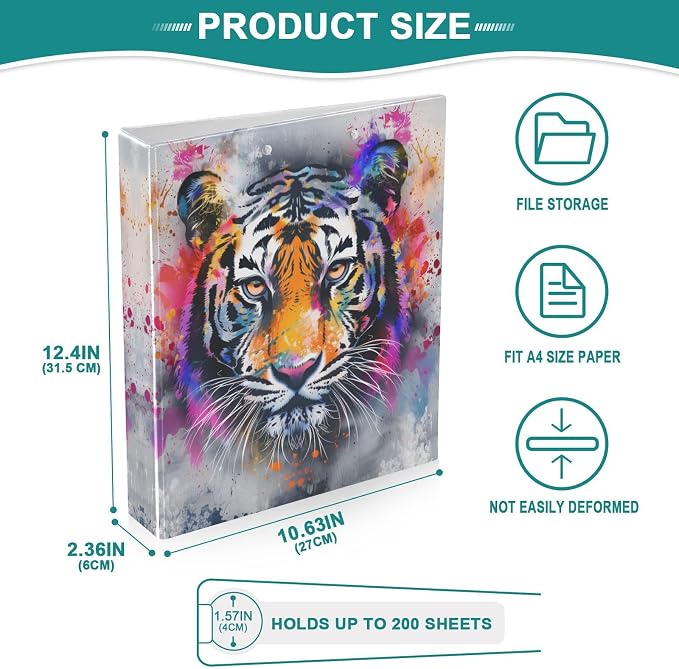 3 Ring Binder Tiger 1.5 Inch Three Ring Binder | Cute Binder with 3 Storage Pockets for Women School Office Supplies