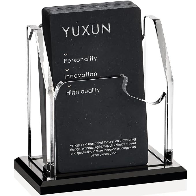 YUXUN Business Card Holder for Desk Vertical 1 Tier 1 Slot ,Black Acrylic Business Card Display Stand for Men & Women,Desktop Business Card Organizer for Office Home Exhibition, 50-60 Card Capacity