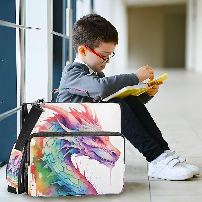 Colorful Dragon 3 Ring Binder Bag 1.5 inch Binder Organizer with Zipper Shoulder Strap 500 Sheet Documents Storage for School Office