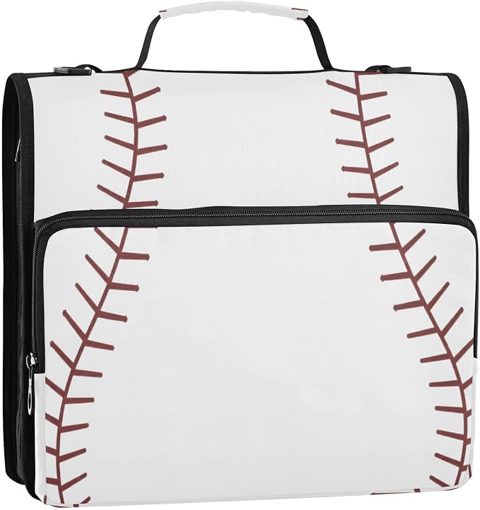 ALAZA Zipper Binder 3 Ring Baseball Red Lace Binder Organizer with Zipper and Shoulder Strap Large Capacity Multi-Pocket Trapper Keeper File Folder for Office Supplies