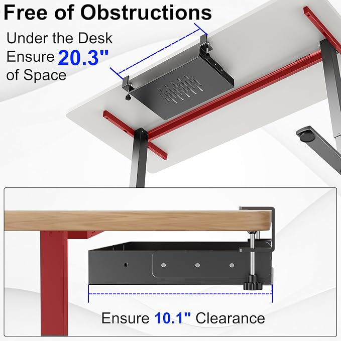 BYMECOST No Drill Under Desk Laptop Mount, Metal Under Desk Storage Shelf | Laptop Storage Tray for Macbook, Mac Mini, Controllers and Cables, Anti-scratch Silicone, fits Office, Gaming, Workstations