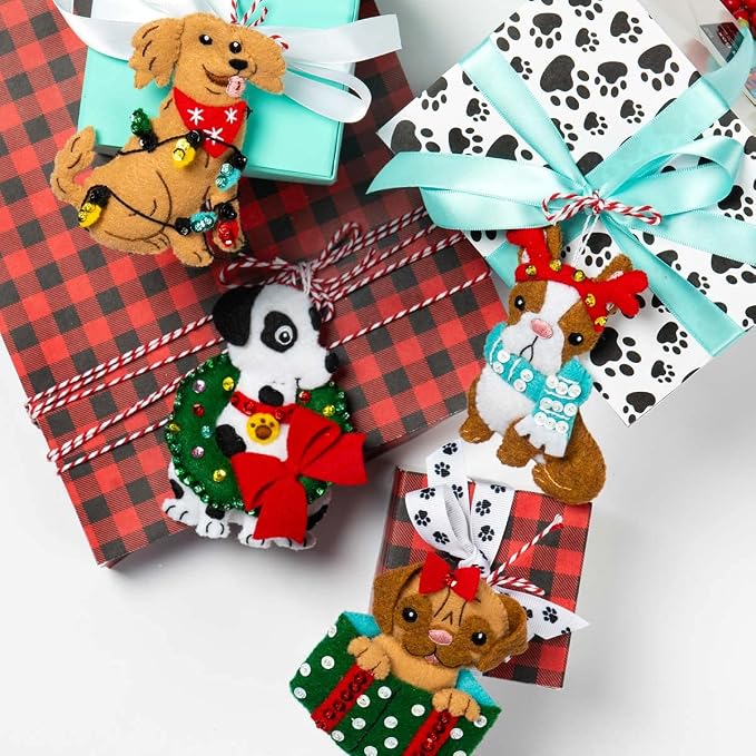 Bucilla, Christmas Dogs, Felt Applique Ornament Kit, Set of 6 (89283E)