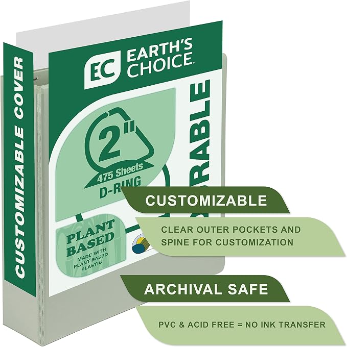 Samsill Plant-Based 2 Inch Durable D-Ring, View Binder, Eco-Friendly, USDA Certified Biobased, 2 Count,Pack of 1, Sage Green
