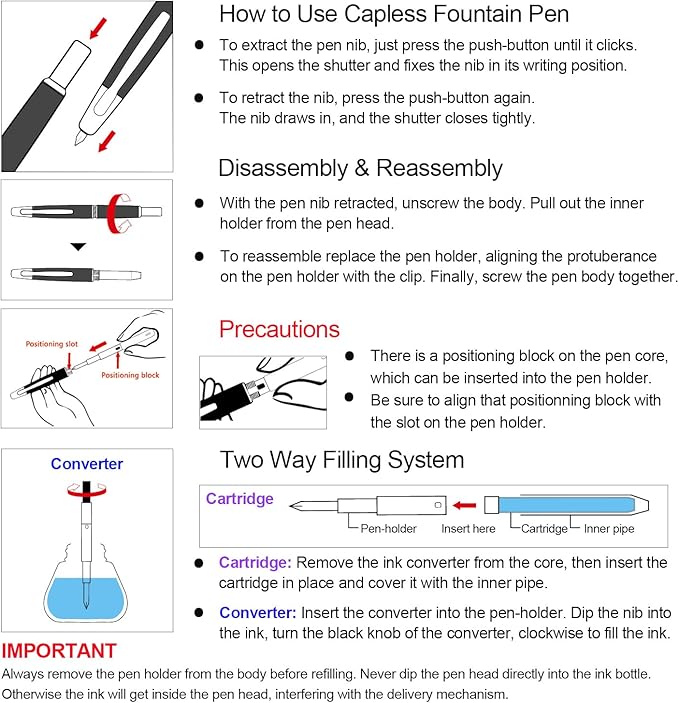 JINHAO 20 Press Fountain Pen, Retractable Capless Resin Pen with Ink Converter (EF Nib 0.4mm, Transparent Black - Gold Clip)