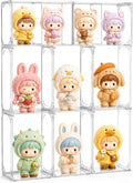 Kuject 8 Pack Clear Display Cases for Collectibles, 2:3 Aspect Ratio Stacking for DIY Display Shelves, Small Figure Display Cases for Labubu with Magnetic Door & Dividers, Dustproof Toy Organizers