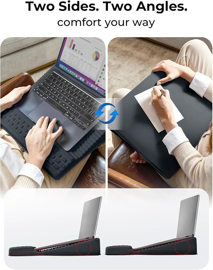 Adjustable Lap Desk with Wrist Rest, Reversible Laptop Stand | Cooling Grip Surface, Fits up to 17'' Laptop, Portable Lap Desk with Pillow Cushion, Computer Tray for Home Office, Dark Gray