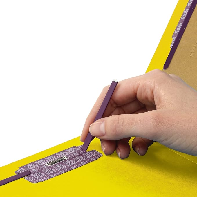 Smead Pressboard Classification File Folder with SafeSHIELD Fasteners, 2 Dividers, 2" Expansion, Letter Size, Yellow, 10 per Box (14034)