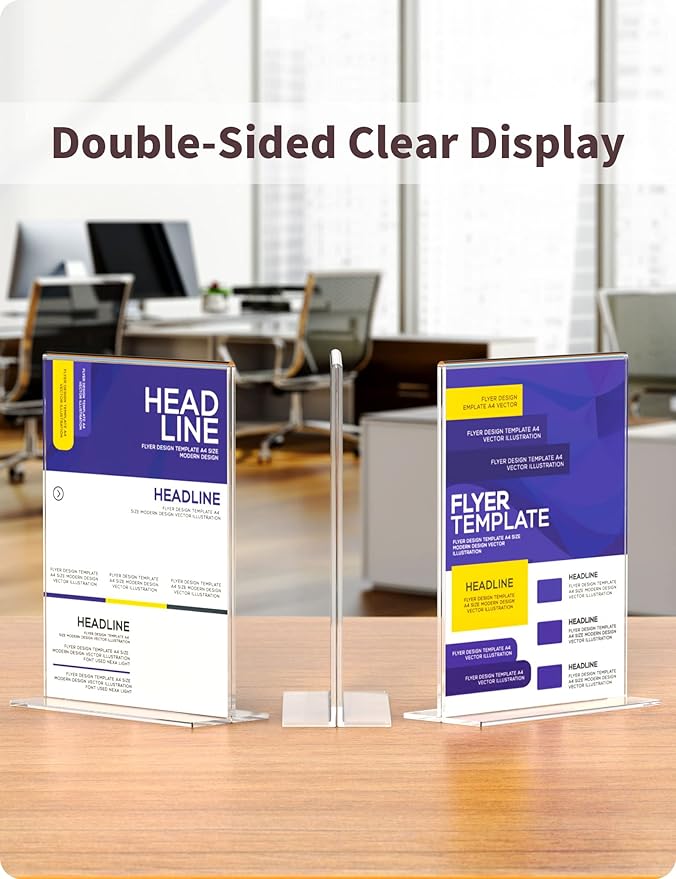 NIUBEE 3 Pack Acrylic Sign Holder 8.5 x 11 - T Shape Double Sided Table Top Display Stand, Portrait Upright Photo Picture Frame Wedding Menu Ad Holder