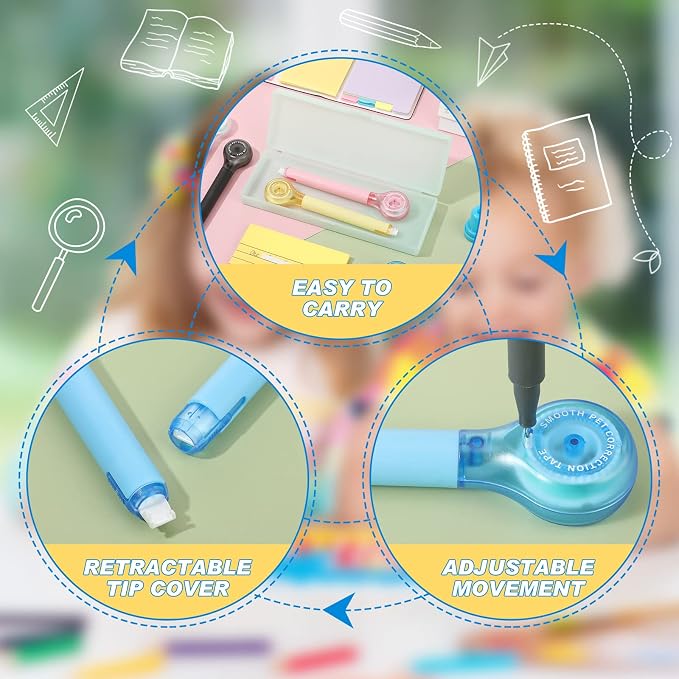 Gersoniel 10 Pack Correction Tape Pen for School Office,Bright Color