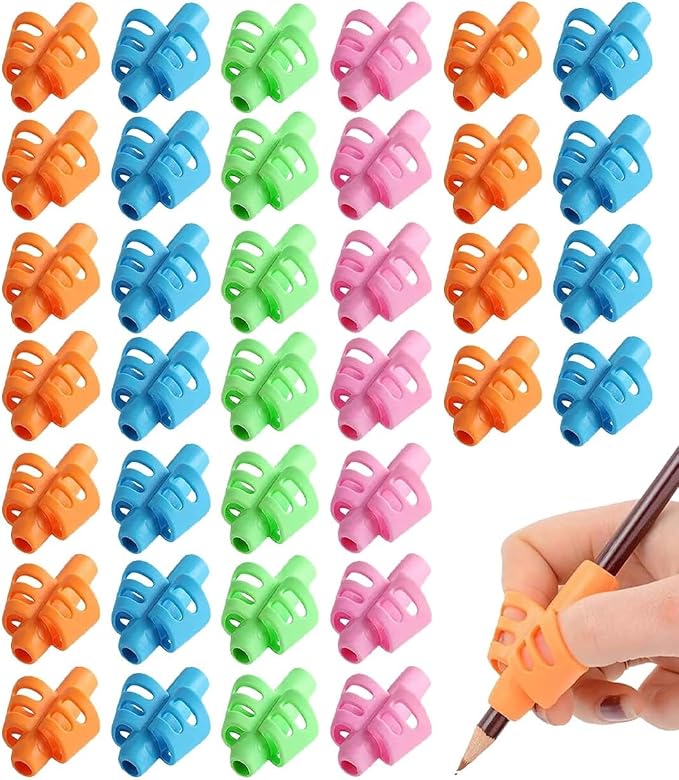 JustBlanks 40 Pcs Pencil Grips for Kids Handwriting Pencil Holder for Kids Posture Correction Writing Training for Toddlers Silicone Pencil Grip Bulk