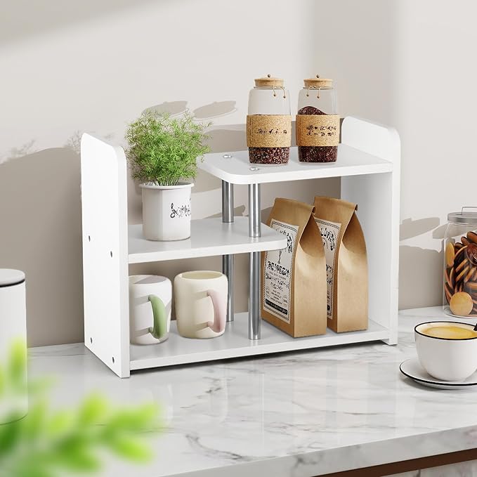 Desktop Organizer,Office Storage Rack,Wood Small Bookshelf,White | Display Shelf,Office Shelf,Desk Organizer Small Tabletop Hutch for Office,Dorm,Living Room,Counter Top