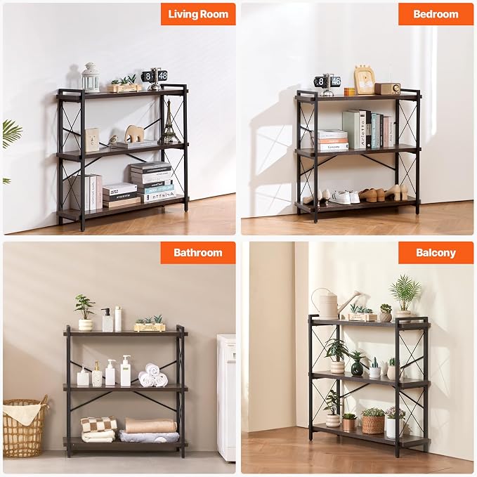 VEVOR Metal Bookshelf, 3-Tier Industrial Bookshelf, Small Rustic Storage Display Bookcase with Open Shelves, Freestanding Display Vintage Shelving Unit Storage Rack, for Living Room, Bedroom & Office