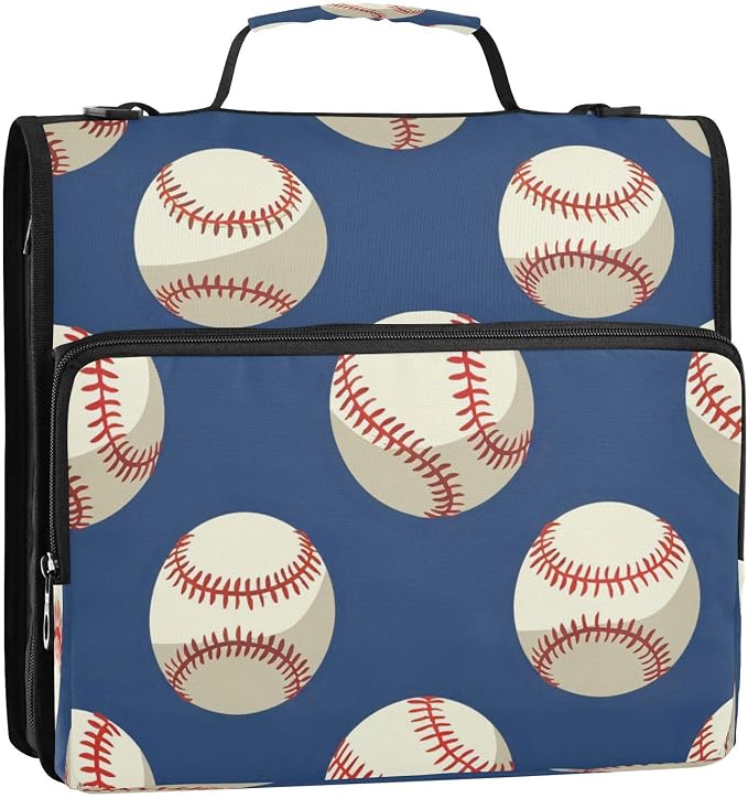 ALAZA Zipper Binder 3 Ring Baseball Sport Binder Organizer with Zipper and Shoulder Strap Large Capacity Multi-Pocket Trapper Keeper File Folder for Office Supplies