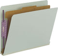 Smead End Tab Pressboard Classification File Folder with SafeSHIELD® Fasteners, 1 Divider, Gray/Green, Letter Size, 10 per Box (26800)