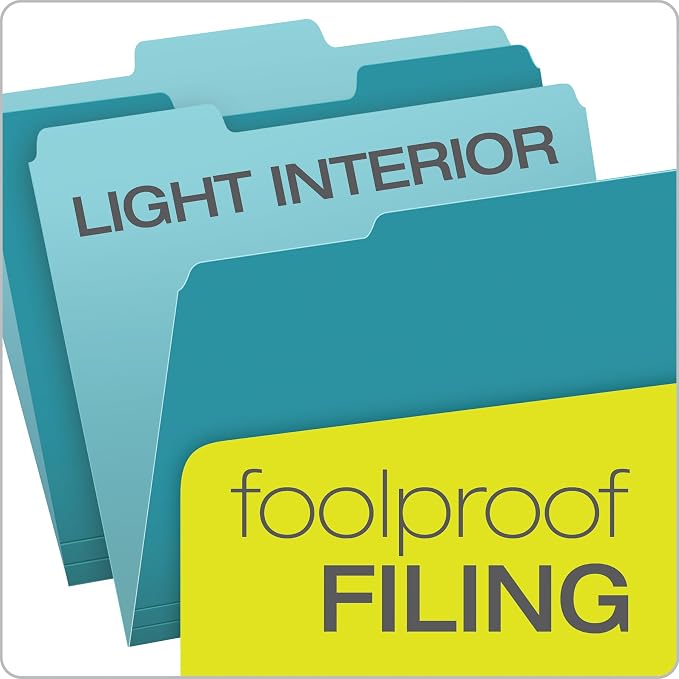 Pendaflex Two-Tone Color File Folders, Letter Size, 1/3 Cut, Teal, 100 Per box (152 1/3 TEA)