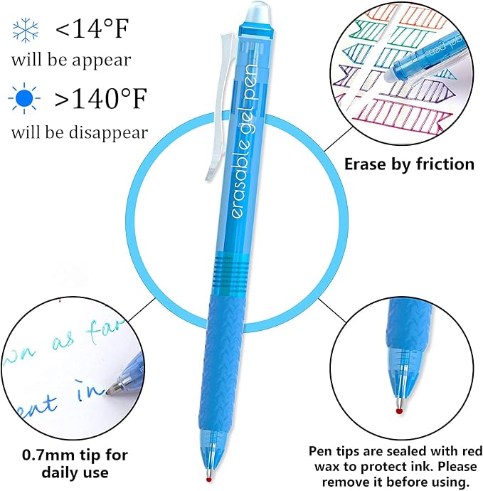 Vanstek 15 Colors Retractable Erasable Gel Pens Clicker, Fine Point(0.7), Make Mistakes Disappear, Premium Comfort Grip for Drawing Writing Planner and School Supplies