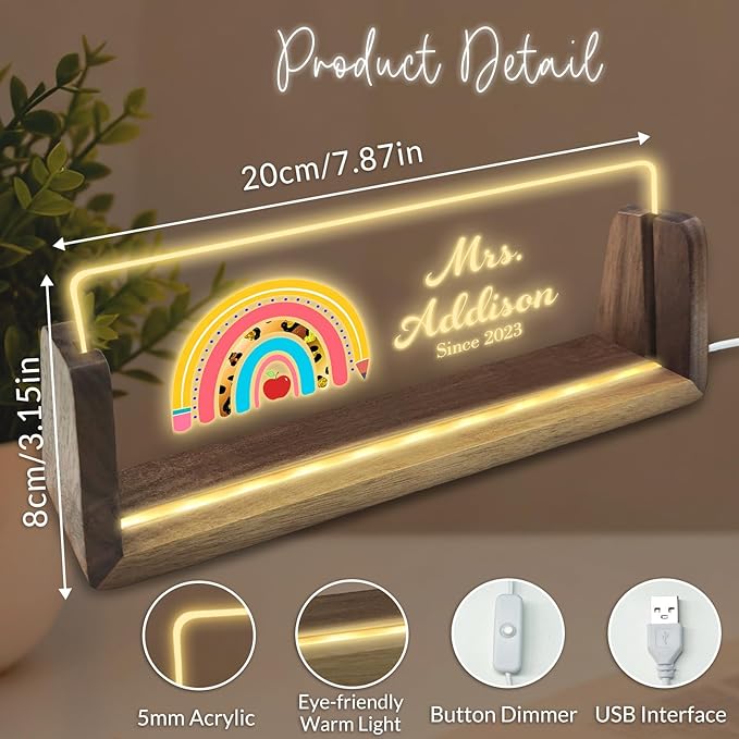 Desk Name Plate Personalized with Logo Custom Light Up Acrylic Plaque for Desk Customized Office Gifts for Boss Coworkers Teacher Employee Office Decor for Women Men
