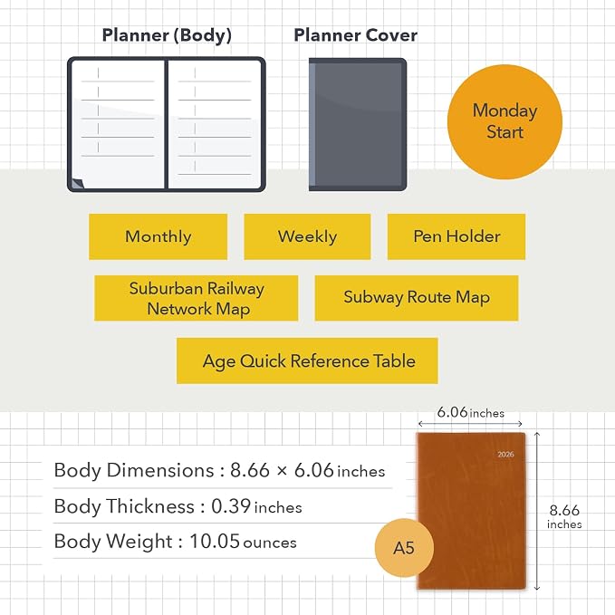 NOLTY Business Basic Diary A5 Weekly Planner 2026, January Start, Japanese Edition, Pink, 2026-6702