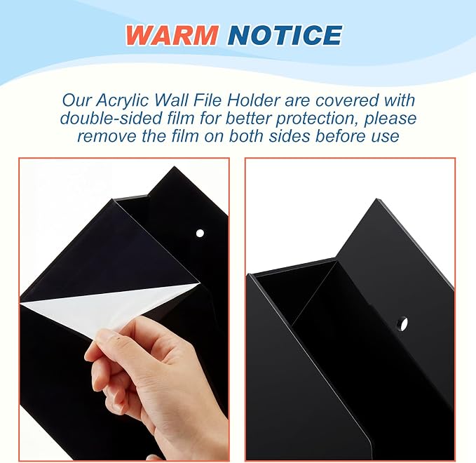 Feifeiya 1 Pack 14"x8.3"x2.4" Black Acrylic Wall File Holder Organizer Wall Mount Magazine Document Brochure Mail Pocket Durable File Storage with 3 Colors Screw Cap for Office Home Waiting Room Use