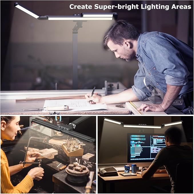 Airlonv LED Desk Lamp with Clamp, Architect Desk Lamp for Home Office with Remote, 24W Ultra-Bright Desk Light with Stepless Dimming and Stepless Color Temp, Memory Function for Study and Workbench