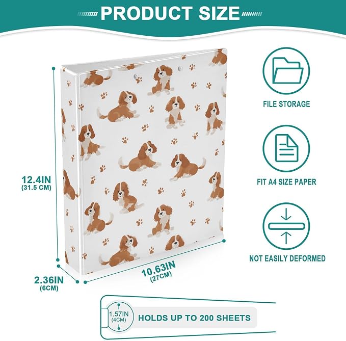 Cavalier King Charles Spaniel Dog Round Ring Binders 1.5 Inch 3 Ring Binder with Clipboard Holds 200 Sheets Office Home School