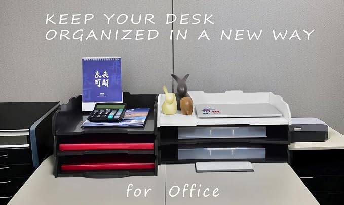 A3 Stackable Paper Tray, 3 Tier Desk File Organizer, Desktop Organizer for Office Supplies, File Storage, Letter Organizer /A3 Office File Folder,Home or Office School, White (Landscape-White-3-Tier)