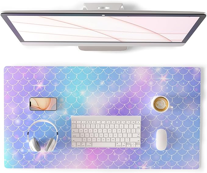 QIYI Large Desk Pad, Colorful Mouse Pad Desktop Decor, Waterproof PU Leather Desk Cover Protector, Desk Accessories for Office Home Work Writing Gaming 31.5" x 15.7" - Gradient Fish Scales