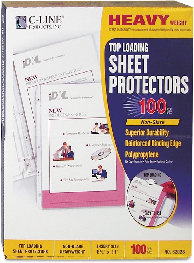 C-Line 62028 Heavyweight Polypropylene Sheet Protector, Non-Glare, 2-Inch, 11 x 8 1/2, 100/BX