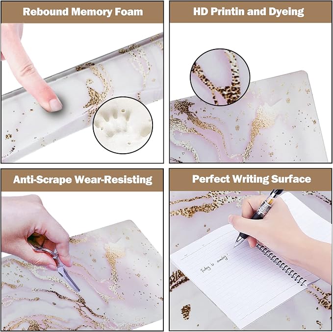 Large Gaming Mouse Pad, Keyboard Wrist Rest Pad & Wrist Support Mousepad Set, Stitched Edge, Extended, Non-Slip Base, Memory Foam,Multifunctional Desk Mat 4pcs for Office & Home, Pink Marble