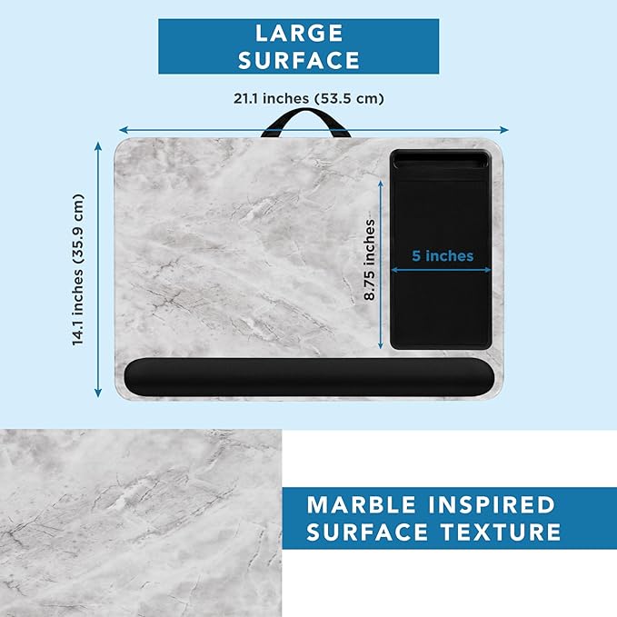 LAPGEAR Home Office Pro Lap Desk – White Marble, Fits 15.6” Laptops