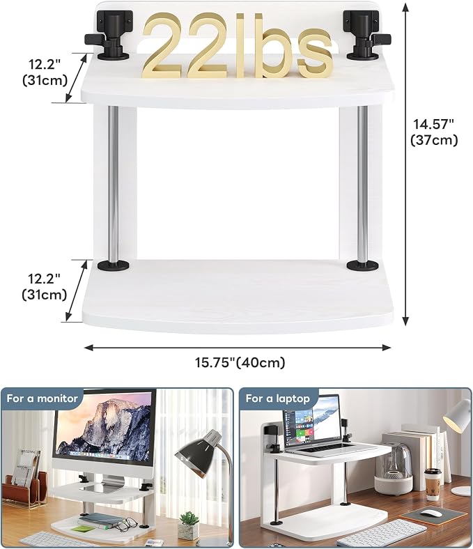 15.6 14 13.3 Inch Laptop Computer Monitor Stand Riser for Reduced Neck Strain, Adjustable Height Desk Shelf Organizer Monitor Riser Stand for PC Monitor Laptop - Withe - Wood Grain, MR01-L