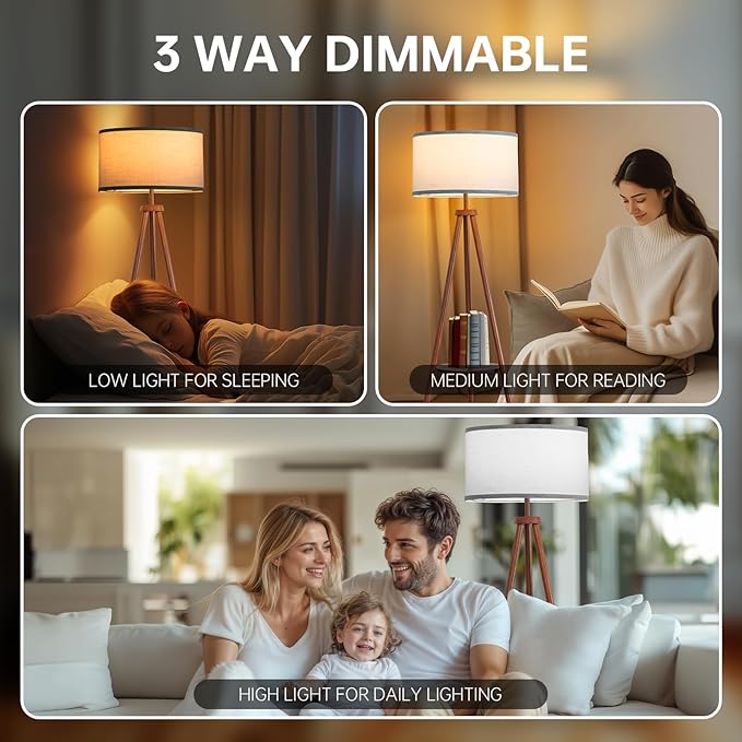 EOEYYOYB Floor Lamps for Living Room, Modern Standing Lamp with Shelf, 3 Color Temperature Led Bulb Tall Lamps with Foot Switch for Bedroom and Office, Walnut