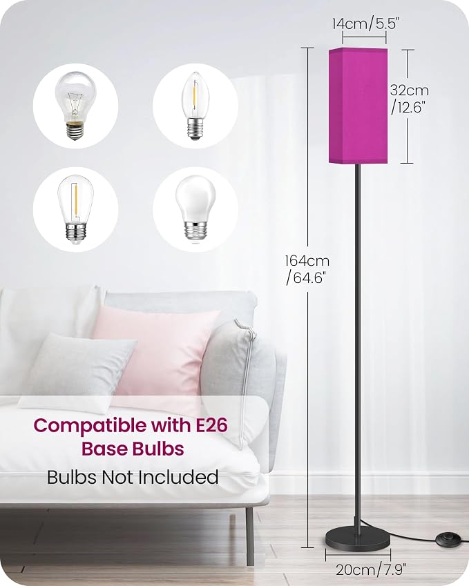 Floor Lamp, Pole Lamp with Foot Switch, Modern Standing Lampshade, Minimalist Freestanding Lamp (Bulb Not Included), for Living Room, Bedroom ETL Listed, Pink Purple and Black Z07LD05