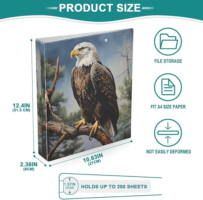 Custom 3 Ring Binder Eagle on Tree 1.5" Round Ring Binders Personalized Name View Binder with 200 Sheet for Women Men Office Kids School Supplies, 1 Pack